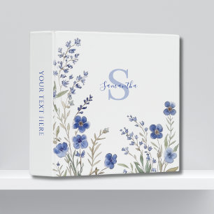 Personalized Blue Wildflower Watercolor 3 Ring Binder