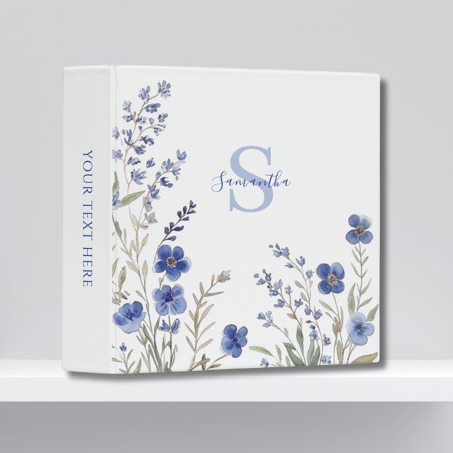 Personalized Blue Wildflower Watercolor  3 Ring Binder (Creator Uploaded)
