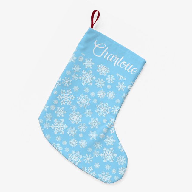 Personalized Blue Winter Snowflakes Small Christmas Stocking (Front (Hanging))