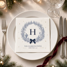 Personalized Blue Winter Toile Monogram Christmas