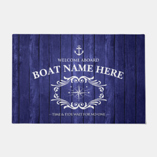 Personalized Blue wood effect boat door mat 