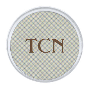 Personalized Blue Yellow and Brown Plaid Silver Finish Lapel Pin
