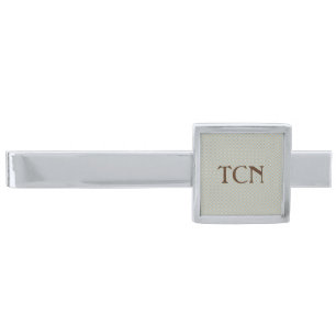 Personalized Blue Yellow and Brown Plaid Silver Finish Tie Bar