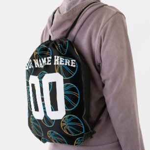 Personalized Blue Yellow Basketball Sports Drawstring Bag