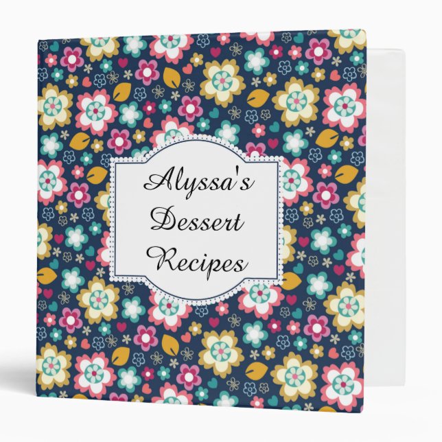Personalized Blue Yellow Pink Floral Notebook Binder (Front/Inside)