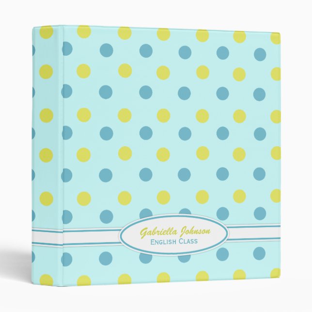 Personalized: Blue & Yellow Polka Dot Binder (Front/Spine)