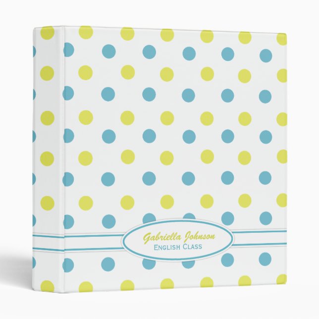 Personalized Blue & Yellow Polka Dot Binder (Front/Spine)