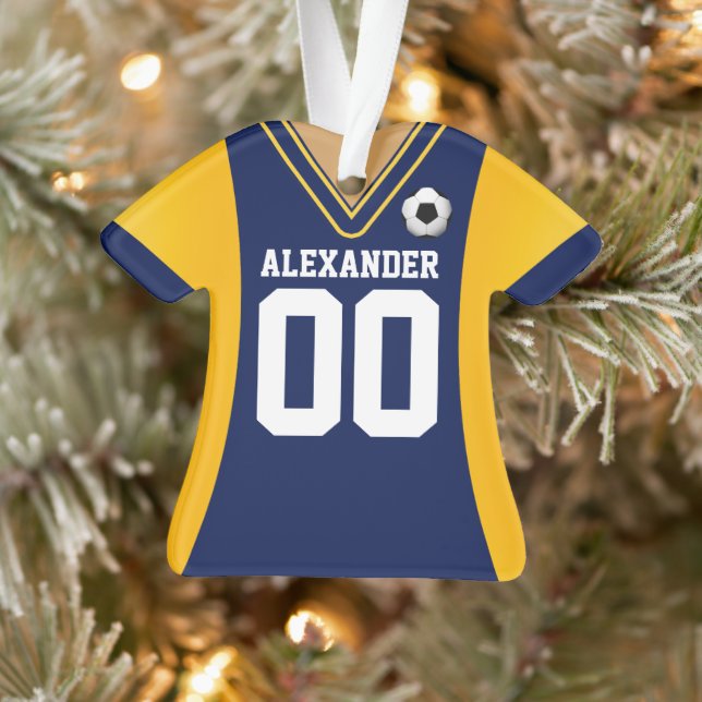 Personalized Blue/Yellow Soccer Jersey Ornament (Tree)
