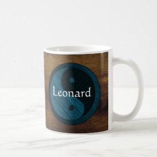 Personalized Blue Yin Yang Wood Grain Mug