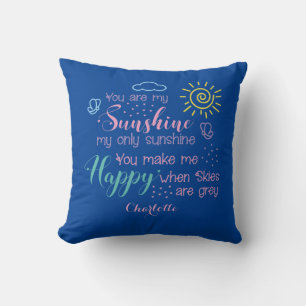 Personalized Blue You Are My Sunshine Throw Pillow