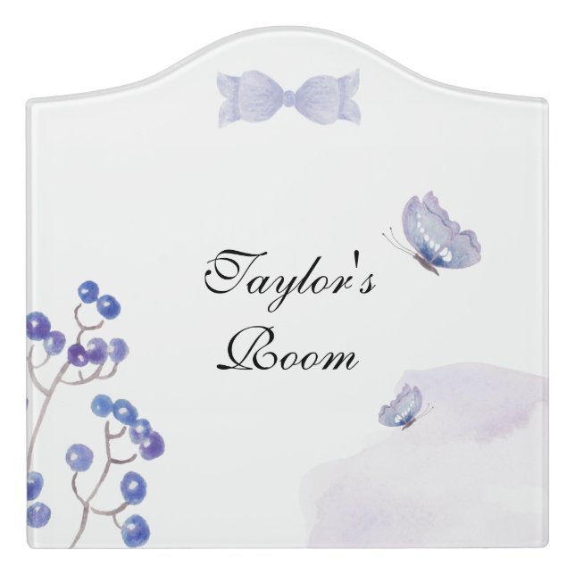 Personalized Blueberries and Butterflies Design  Door Sign (Large Crest Front)