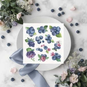 Personalized Blueberry Floral Paper Napkins