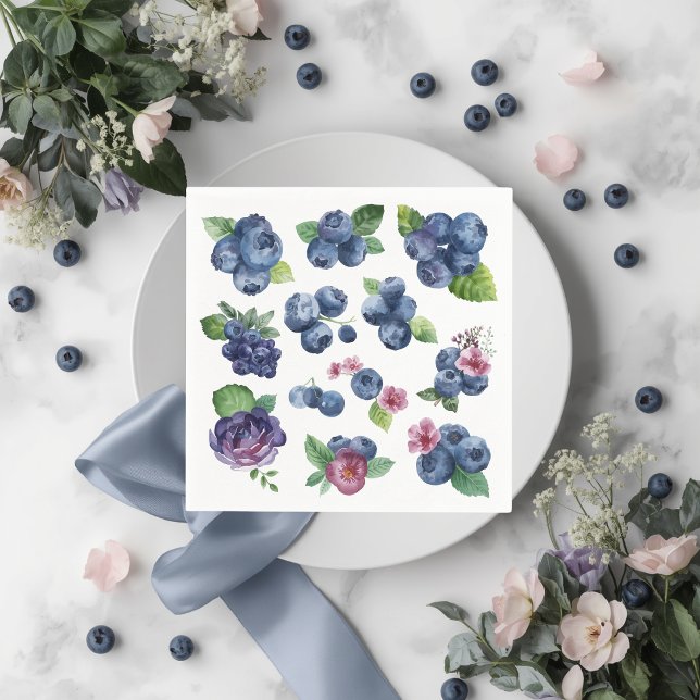 Personalized Blueberry Floral Paper Napkins (Creator Uploaded)
