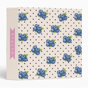 Personalized Blueberry Polka Dot Cute Vintage 3 Ring Binder