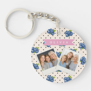 Personalized Blueberry Polka Dot Cute Vintage Keychain