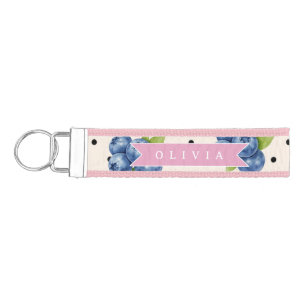 Personalized Blueberry Polka Dot Cute Vintage Wrist Keychain