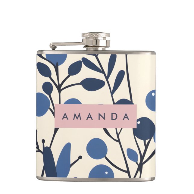 Personalized Blueberry Vine Botanical Style Flask (Front)