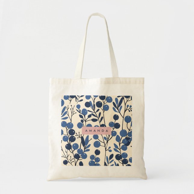 Personalized Blueberry Vine Botanical Style Tote Bag (Front)