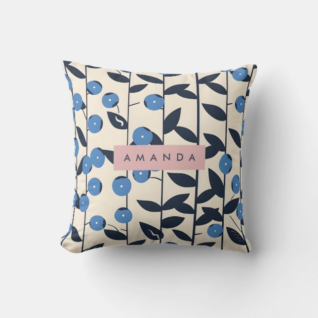 Personalized Blueberry Vine Nature  Throw Pillow (Front)