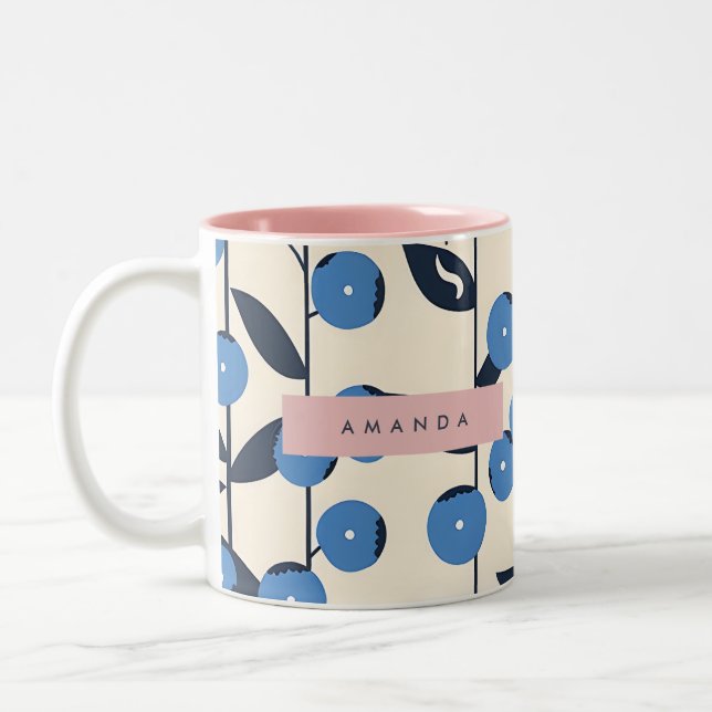 Personalized Blueberry Vine Nature  Two-Tone Coffee Mug (Left)