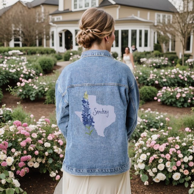 Personalized Bluebonnet Texas Denim Jacket (Wedding Back)