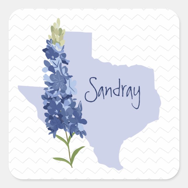 Personalized Bluebonnet Texas Square Sticker (Front)