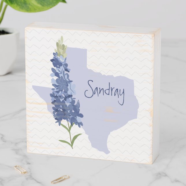 Personalized Bluebonnet Texas Wooden Box Sign (In Situ Horizontal)