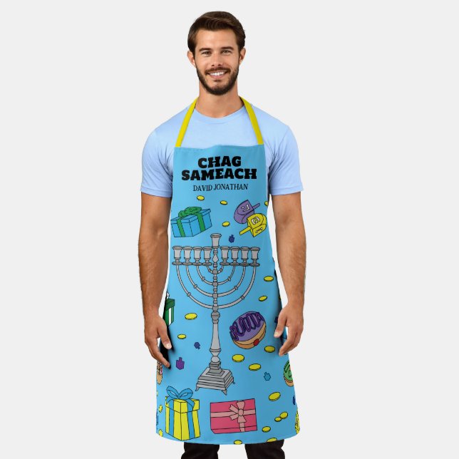 Personalized BlueHanukkah Apron (Worn)