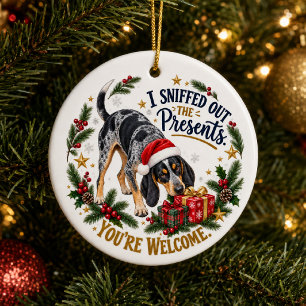 Personalized Bluetick Coonhound Present Inspector Ceramic Ornament
