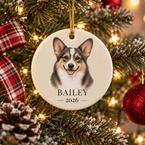 Personalized Bluie Corgi Name & Year Ceramic Ornament