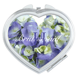 Personalized Bluish Purple Hydrangea Bridesmaid Mirror For Makeup