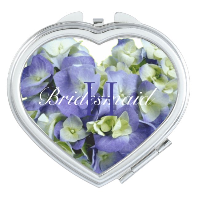 Personalized Bluish Purple Hydrangea Bridesmaid Mirror For Makeup (Front)