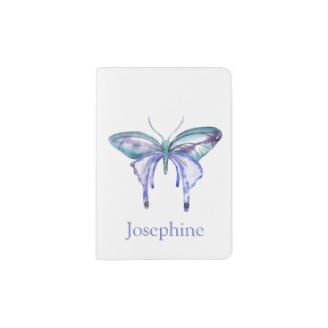 Personalized Bluish Purple Watercolor Butterfly Passport Holder