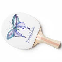 Personalized Bluish Purple Watercolor Butterfly Ping Pong Paddle