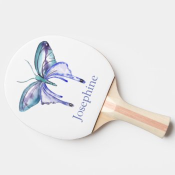 Personalized Bluish Purple Watercolor Butterfly Ping Pong Paddle by PersonalizationShop at Zazzle