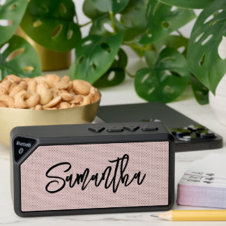 Personalized Blush and Black Brush Script Bluetooth Speaker