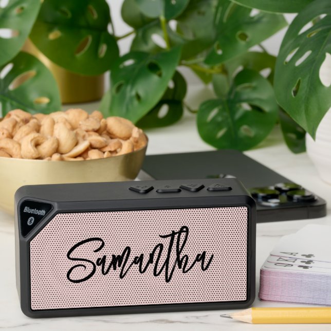 Personalized Blush and Black Brush Script Bluetooth Speaker (Insitu(Table))