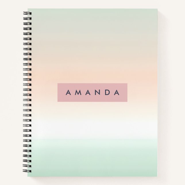 Personalized Blush and Mint Pastel Ombre  Notebook (Front)