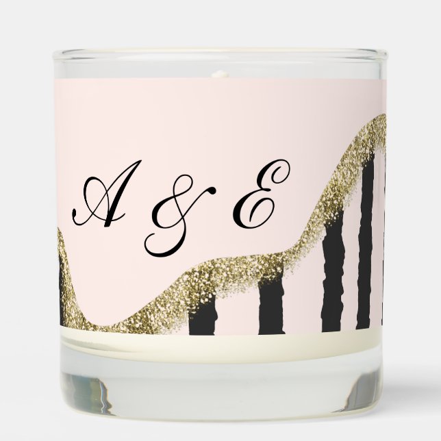 Personalized Blush Black & Gold Glam Script Scented Candle (Front)