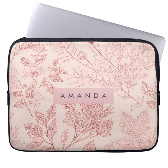 Personalized Blush Botanical Floral Design Laptop Sleeve (Front)