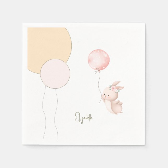 Personalized Blush Bunny Balloons Baby Shower  Napkins (Front)