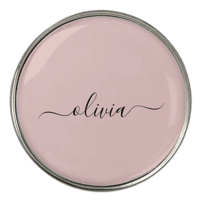 Personalized Blush Dusty Pink Modern Script Girly  Golf Ball Marker (Front)