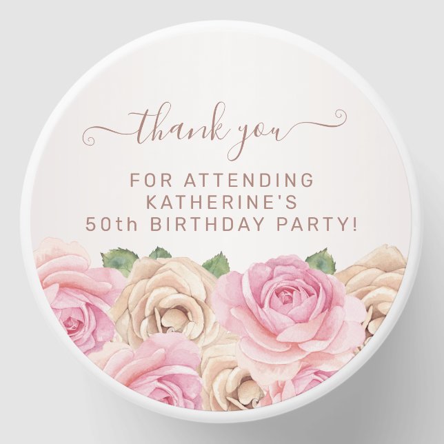Personalized Blush Floral 60th Birthday Thank You Mini Candle Favors (Front)