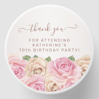 Personalized Blush Floral 70th Birthday Thank You Mini Candle Favors