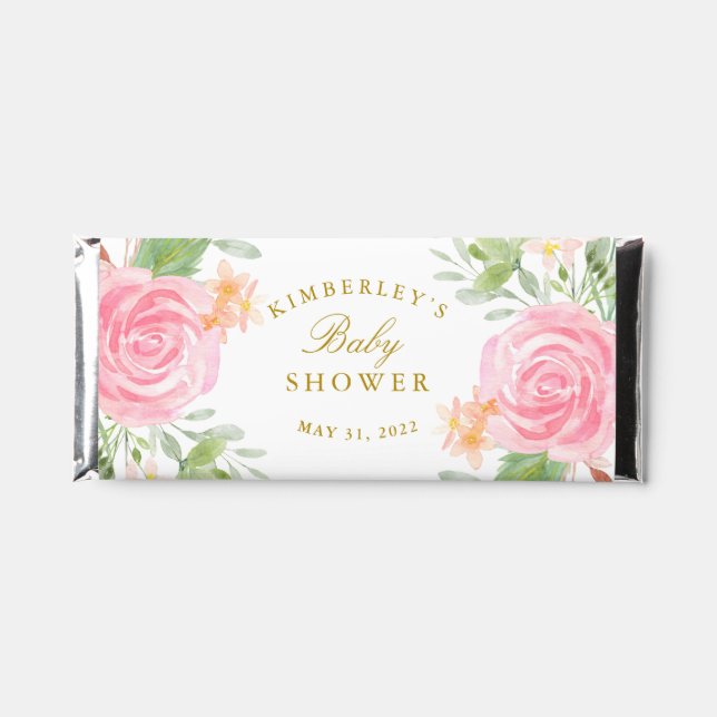 Personalized Blush Floral Baby Shower Hershey Bar Favors (Front)