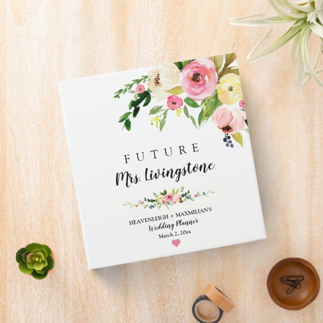 Personalized Blush Floral Boho Wedding Planner 3 R Ring Binder (In Situ)