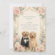 Personalized Blush Floral Golden Retriever Wedding