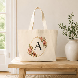 Personalized Blush Floral Monogram Jumbo Tote Bag