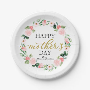 Personalized Blush Floral Wreath Mother's Day Paper Plates