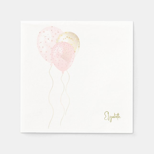 Personalized Blush Gold Balloons Baby Shower  Napkins (Front)